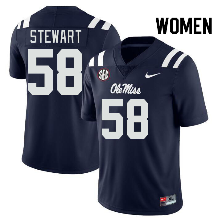 Women #58 Elliiot Stewart Ole Miss Rebels College Football Jerseys Stitched-Navy